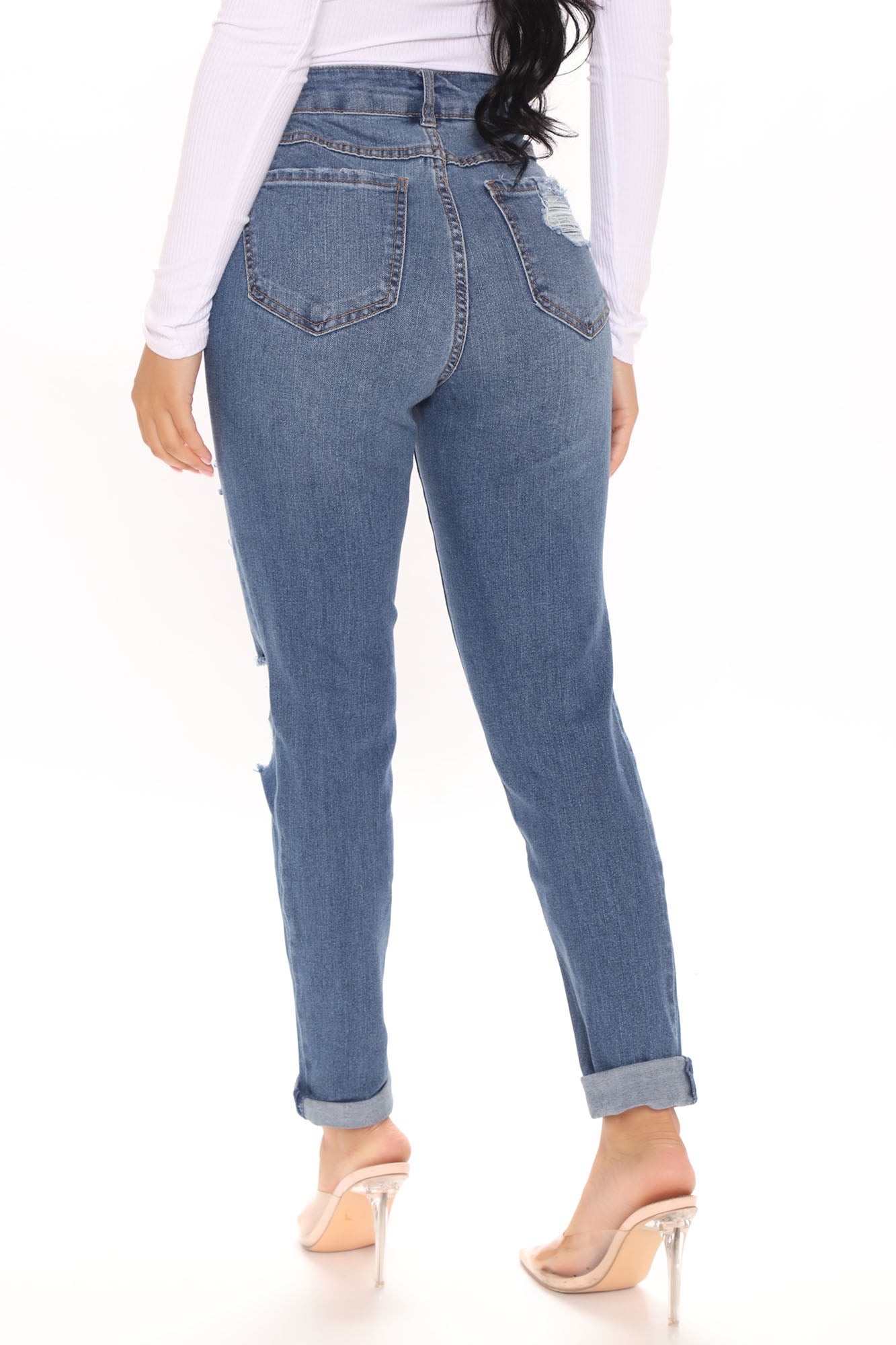Wife Her Up Ripped Mom Jeans - Medium Blue Wash Ins Street