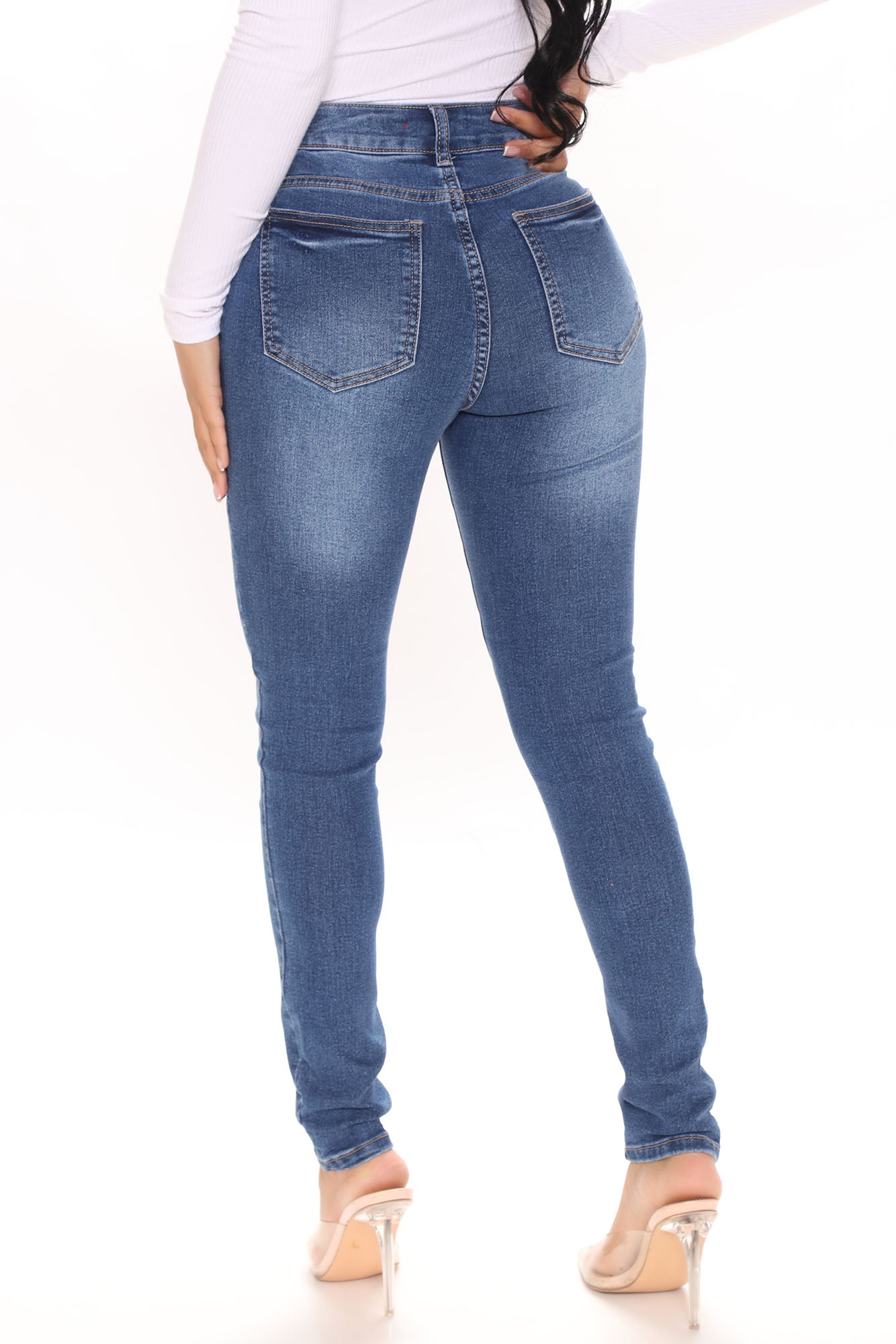 On Top Of The World Skinny Jeans - Medium Blue Wash Ins Street