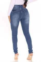 On Top Of The World Skinny Jeans - Medium Blue Wash Ins Street