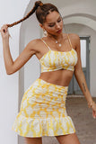 Ruched Front Shirred Back Ditsy Floral Cami Top & Split Skirt Set Ins street