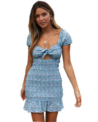 Zayne Cotton Smocked Gingham Tie Front Dress - Blue Ins Street