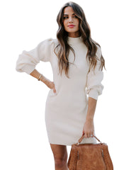 Frozen Heart Turtleneck Sweater Dress - Off White Ins Street