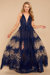 Crossing Paths Velvet Tulle Maxi Dress - Navy - FINAL SALE FATE-001