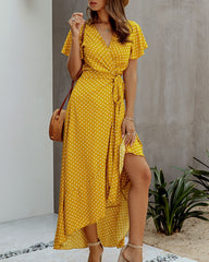 V-Neck Ankle-Length Short Sleeve Patchwork Pullover Women's Dress Ins street