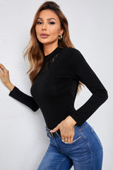 Mock Neck Lace Detail Long Sleeve Tee Ins Street