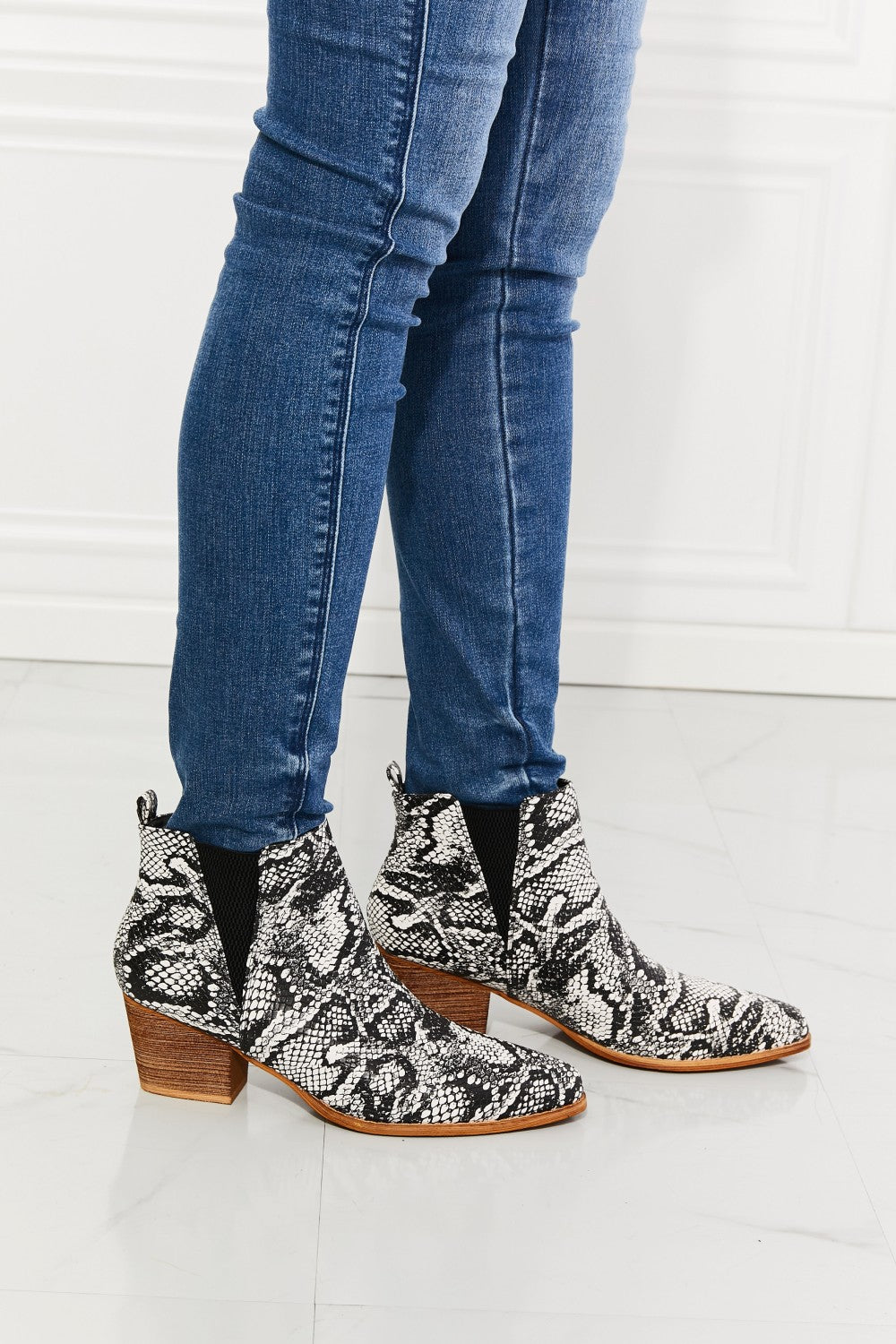 MMShoes Back At It Point Toe Bootie in Snakeskin Ins Street