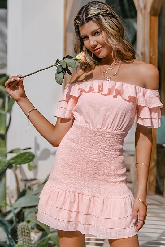 Off-Shoulder Ruffle Sheath Dress Ins street