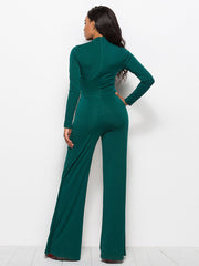 Long Sleeve Mock Neck Wide Leg Jumpsuit Ins Street