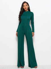 Long Sleeve Mock Neck Wide Leg Jumpsuit Ins Street