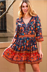 Deshon Printed Button Down Tassel Dress - Orange Ins Street