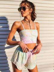 Tie-dye wrap chest camisole cropped slim shorts casual suit 2023-03-14 InsStreet