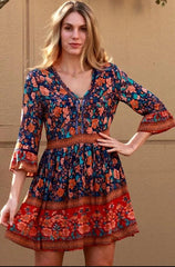 Deshon Printed Button Down Tassel Dress - Orange Ins Street