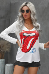 Lips Graphic V-neck T-Shirt Ins Street