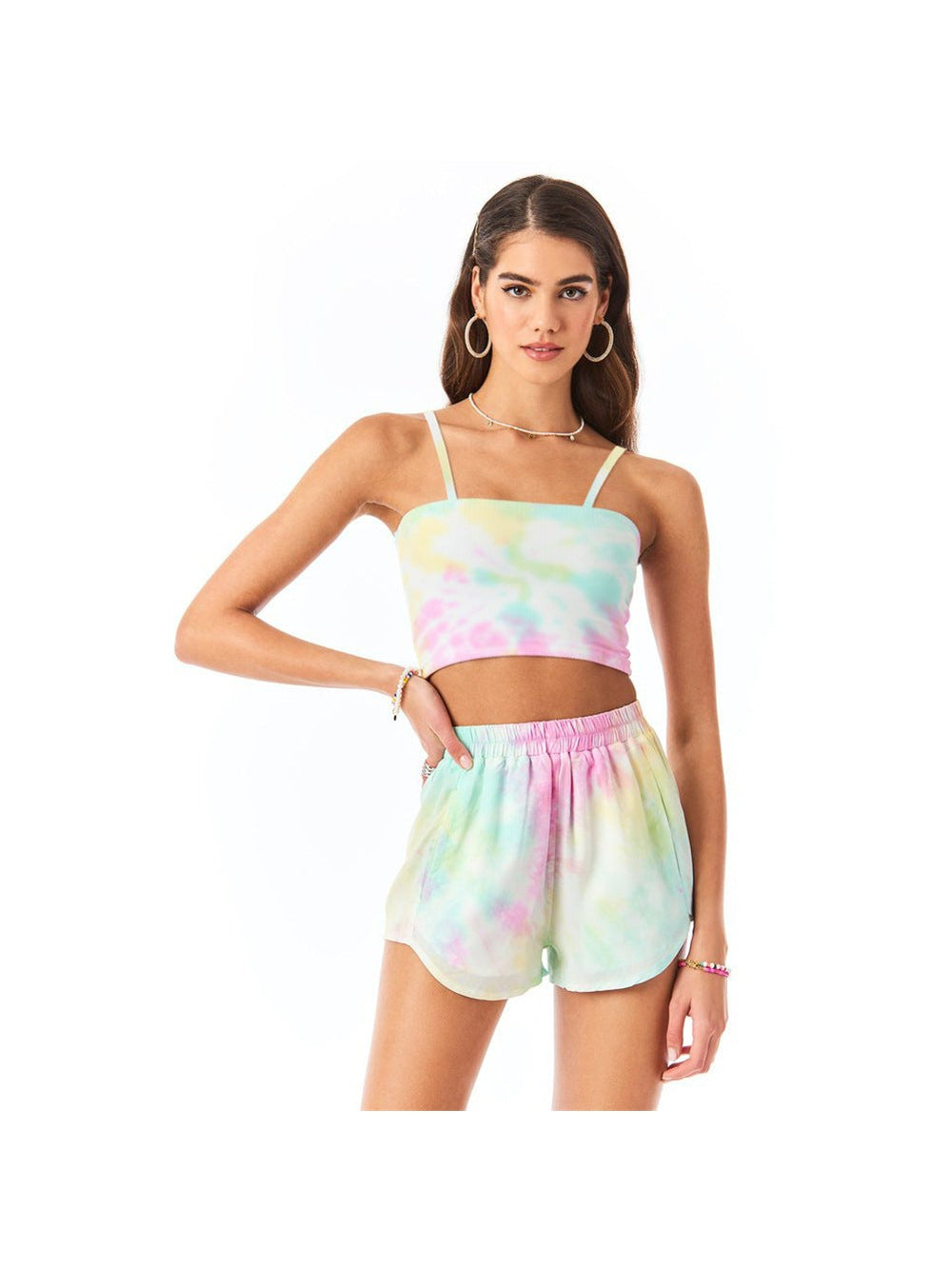 Tie-dye wrap chest camisole cropped slim shorts casual suit 2023-03-14 InsStreet