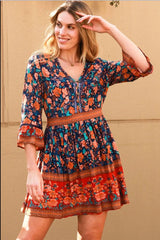 Deshon Printed Button Down Tassel Dress - Orange Ins Street