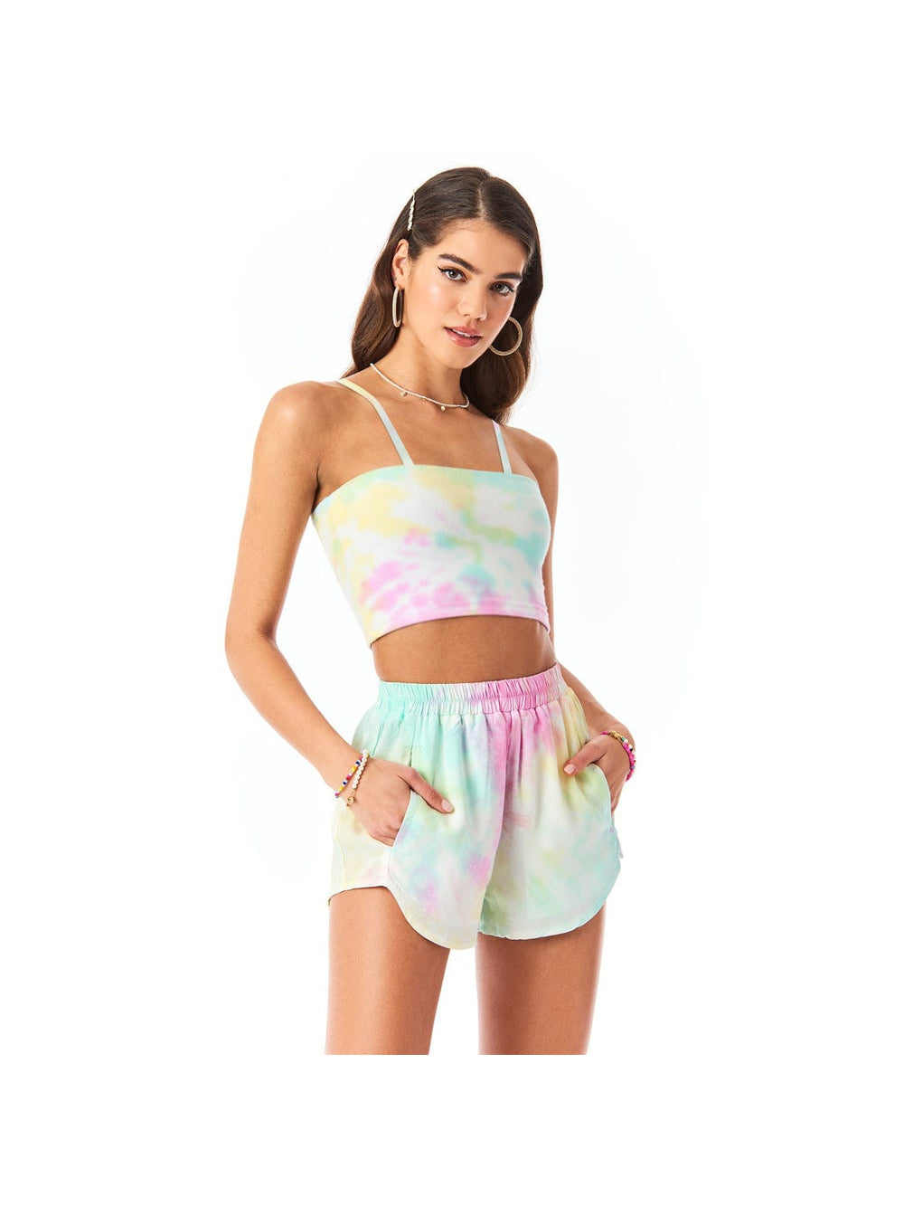 Tie-dye wrap chest camisole cropped slim shorts casual suit 2023-03-14 InsStreet