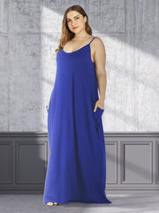 Solid Loose Double Pocket Sling Long Dress 2023-03-14 InsStreet