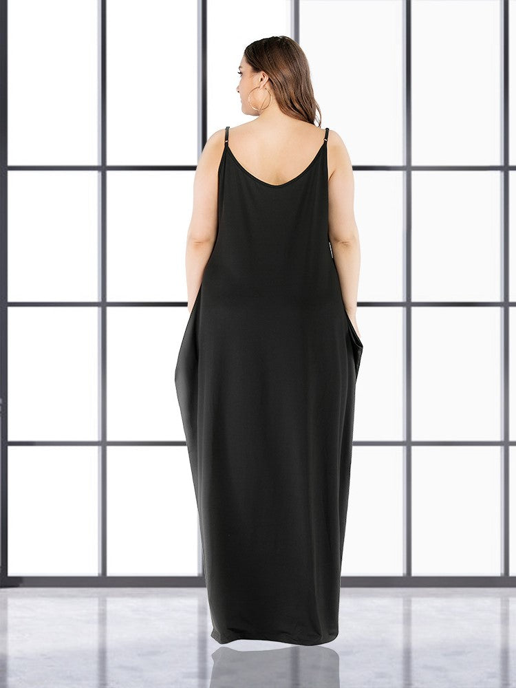 Solid Loose Double Pocket Sling Long Dress 2023-03-14 InsStreet