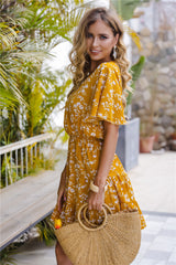 Silva Open Back Floral Dress - Yellow Ins Street