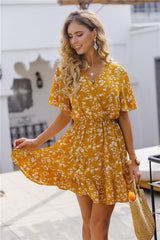 Silva Open Back Floral Dress - Yellow Ins Street