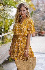 Silva Open Back Floral Dress - Yellow Ins Street