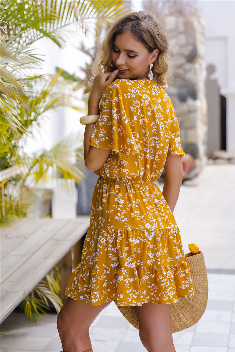 Silva Open Back Floral Dress - Yellow Ins Street