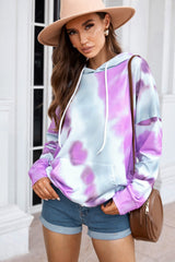 Dropped Sleeve Tie-dye Hoodie with Drawstring Ins Street