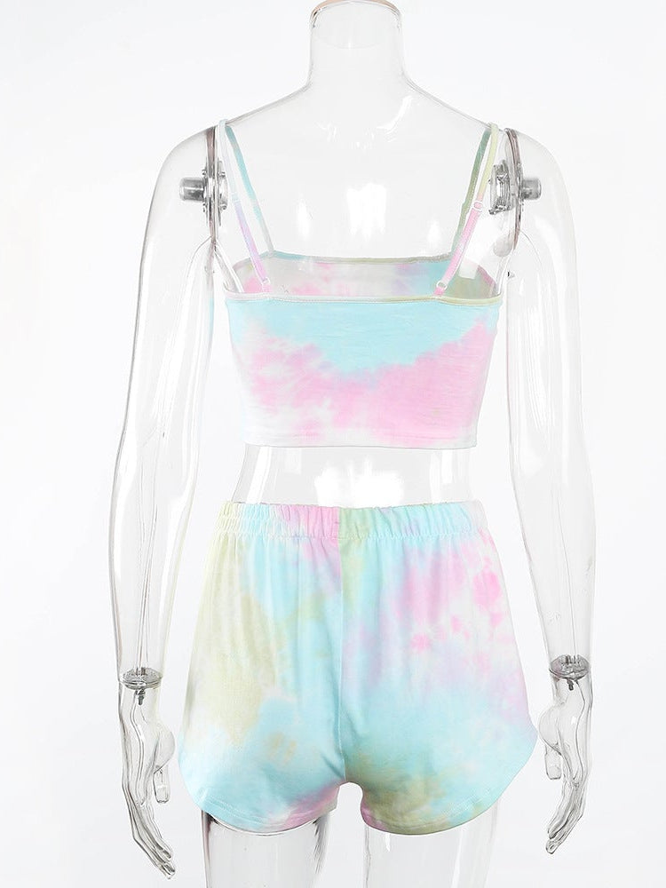 Tie-dye wrap chest camisole cropped slim shorts casual suit 2023-03-14 InsStreet