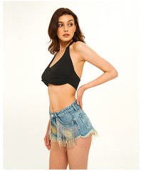 TITANIA LINSLEY TEARDROP FRINGE DENIM SHORT insstreet