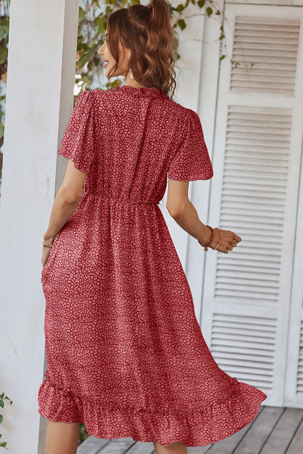 Leopard Frill Trim Flutter Sleeve Dress Ins Street