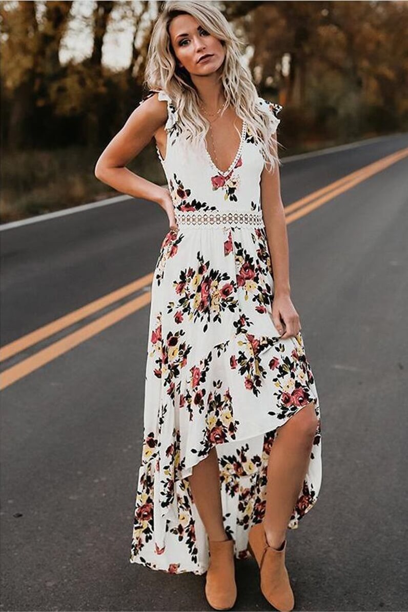 Asymmetrical Floral Patchwork Dress Ins street