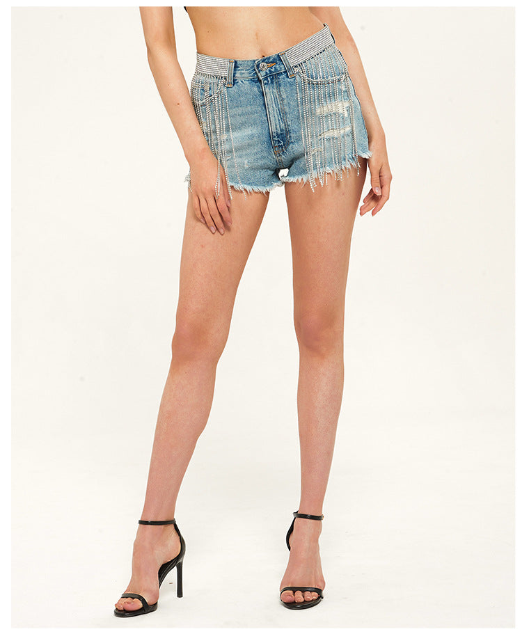 TITANIA LINSLEY RHINESTONE FRINGE DENIM SHORT insstreet