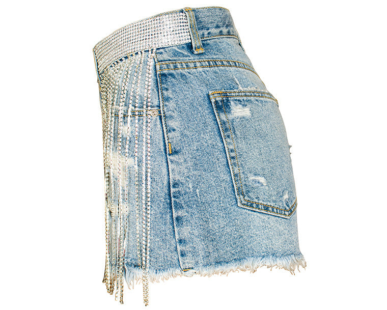 TITANIA LINSLEY RHINESTONE FRINGE DENIM SHORT insstreet