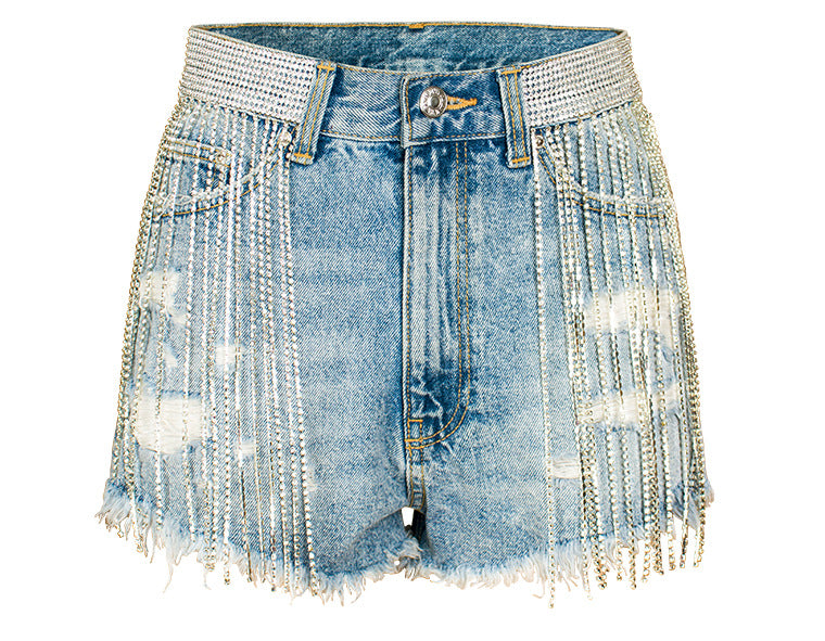 TITANIA LINSLEY RHINESTONE FRINGE DENIM SHORT insstreet