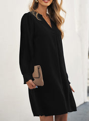 Long Puff Sleeve Notched Neck Dress Ins Street