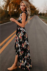 Asymmetrical Floral Patchwork Dress Ins street