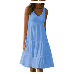 Teagan Cotton Tiered Babydoll Dress - Blue MABL-001