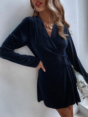 Velvet Knot Side Surplice Front Dress Ins Street