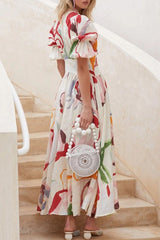 Print Split Joint V Neck Printed Dresses Ins Street