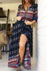 Print Split Joint V Neck Printed Dresses(4 colors) Ins Street