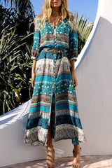 Print Split Joint V Neck Printed Dresses(4 colors) Ins Street