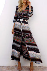 Print Split Joint V Neck Printed Dresses(4 colors) Ins Street