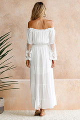 Three-Quarter Sleeve Floor-Length Pleated Off Shoulder Expansion Women's Dress Ins street