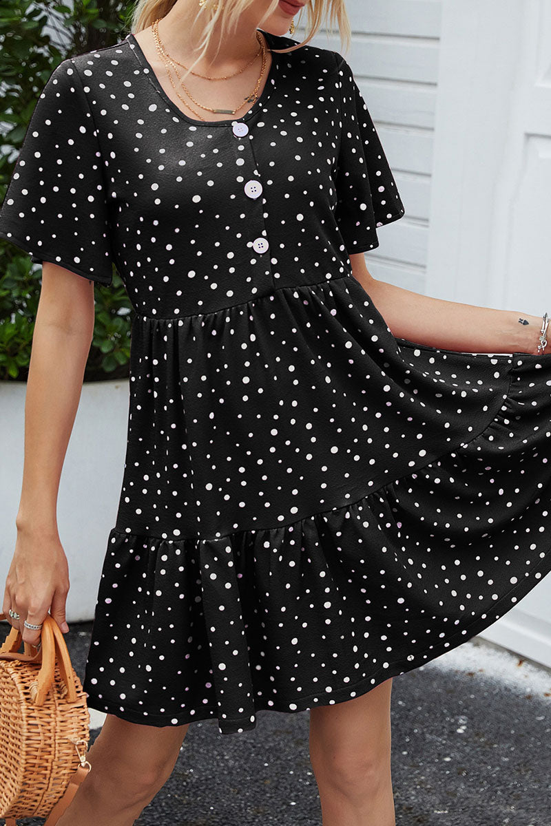 Casual Dot Split Joint O Neck A Line Dresses Ins Street