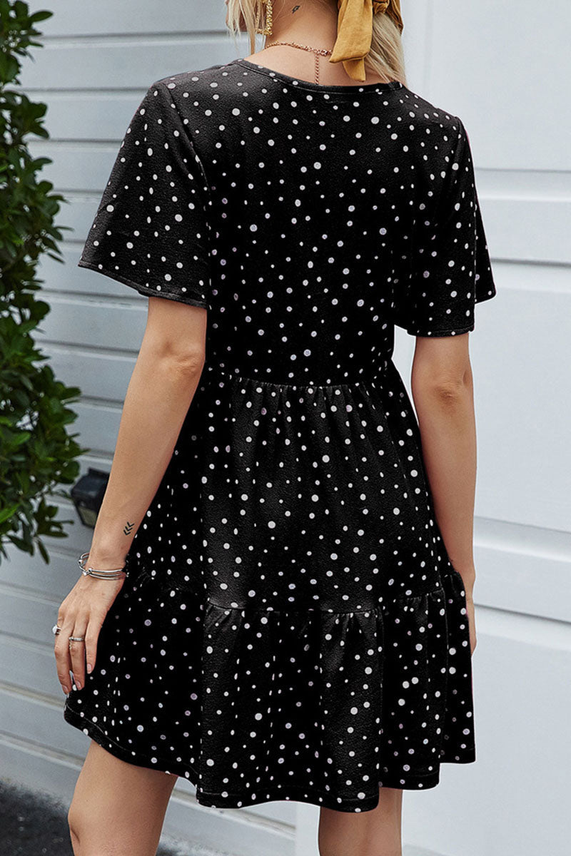 Casual Dot Split Joint O Neck A Line Dresses Ins Street