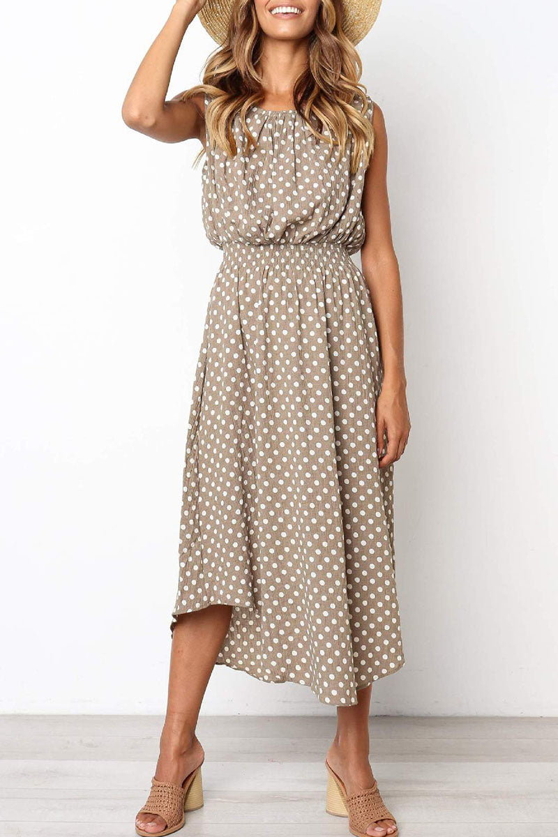 Dot Split Joint O Neck Irregular Dresses(4 colors) Ins Street