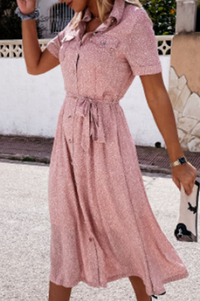 Print Split Joint Turndown Collar A Line Dresses Ins Street