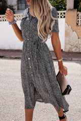 Print Split Joint Turndown Collar A Line Dresses Ins Street