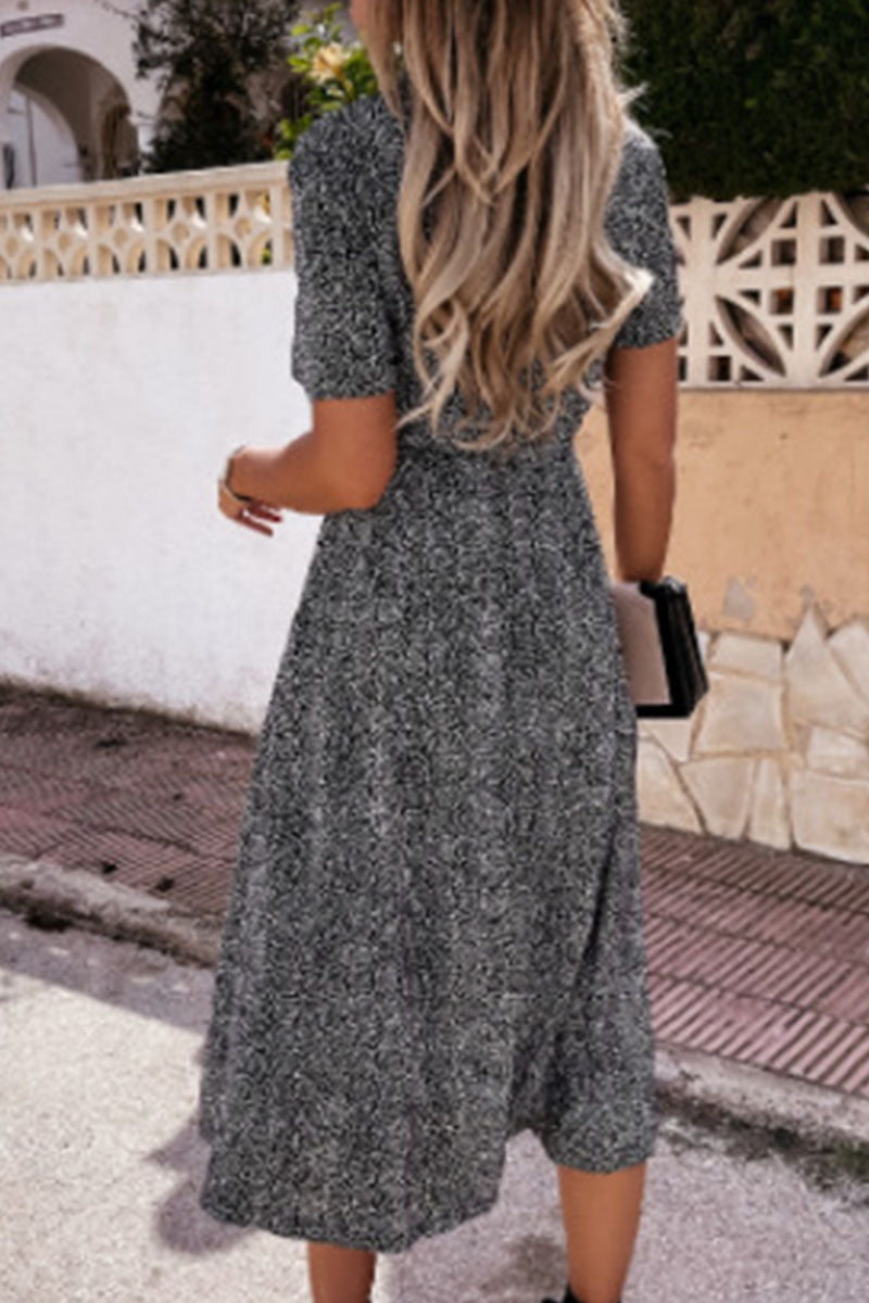 Print Split Joint Turndown Collar A Line Dresses Ins Street