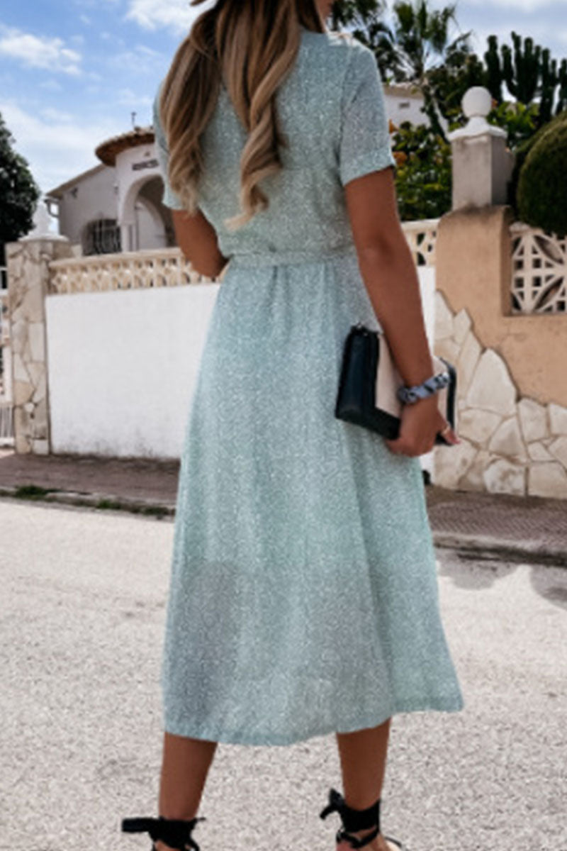 Print Split Joint Turndown Collar A Line Dresses Ins Street